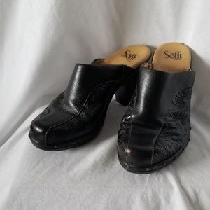 Sofft Black Leather Heeled Slide Mule
